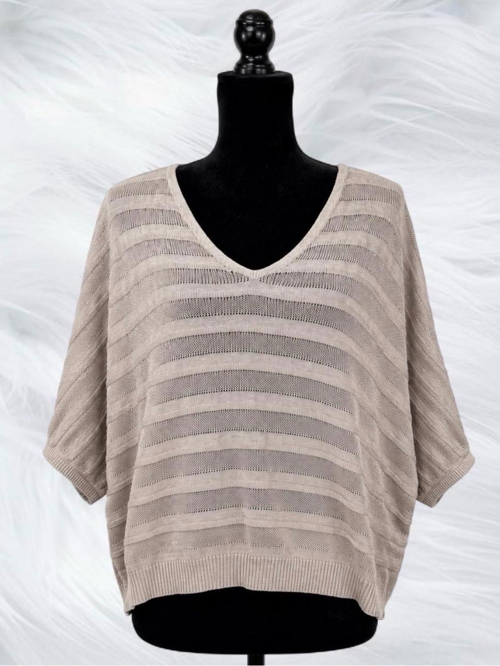 Lucky Brand Beige Open Knit V-Neck Sweater Size Large